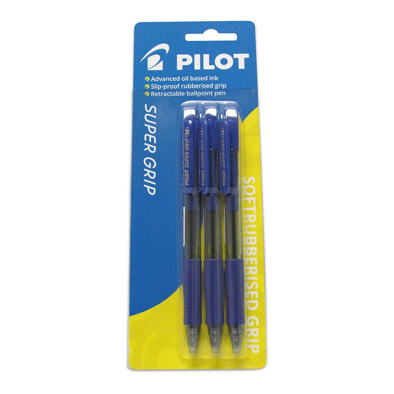 pilot super grip ballpoint medium BLUE PACK OF  3