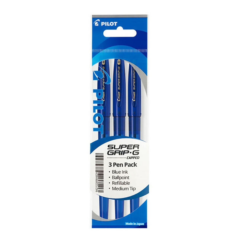 pilot super grip g stick ballpoint medium pen BLUE PACK OF  3
