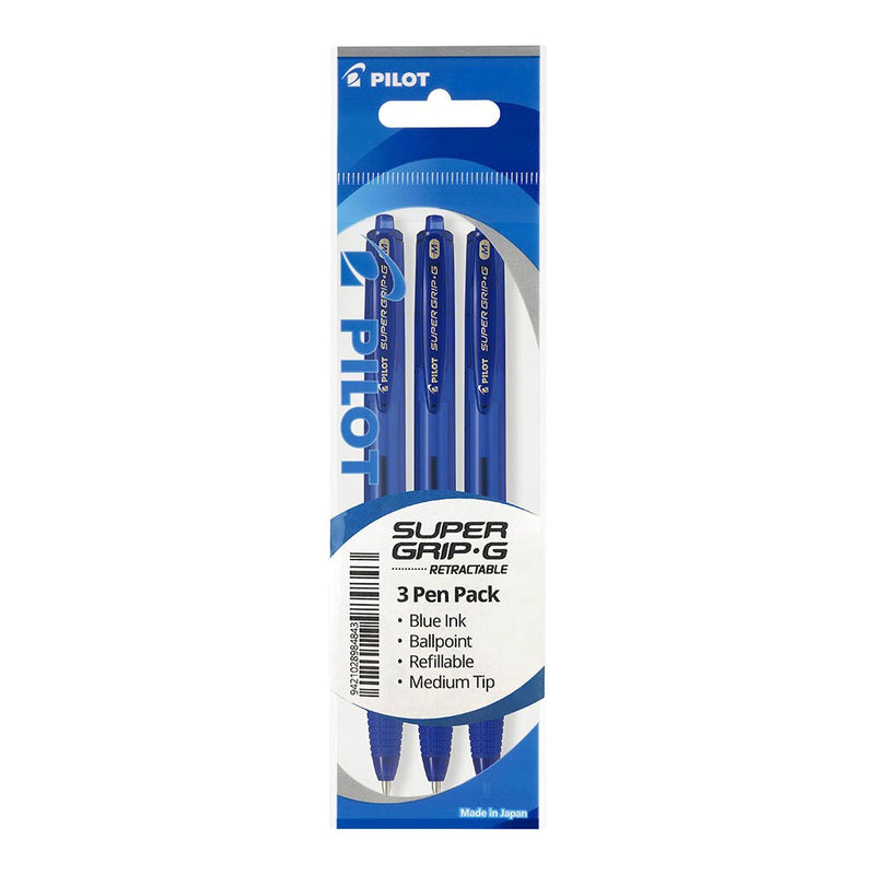 pilot super grip g retractable ballpoint pen medium BLUE PACK OF  3