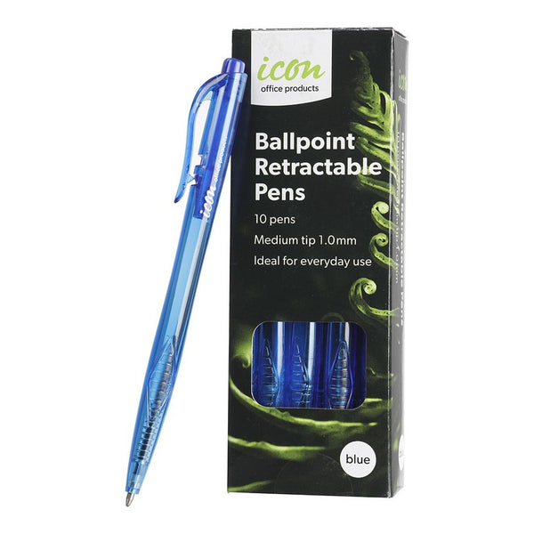 icon ballpoint retractable pens medium pack of 10#color_BLUE