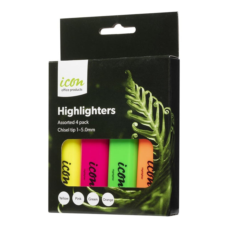 icon highlighter chisel tip assorted pack of 4