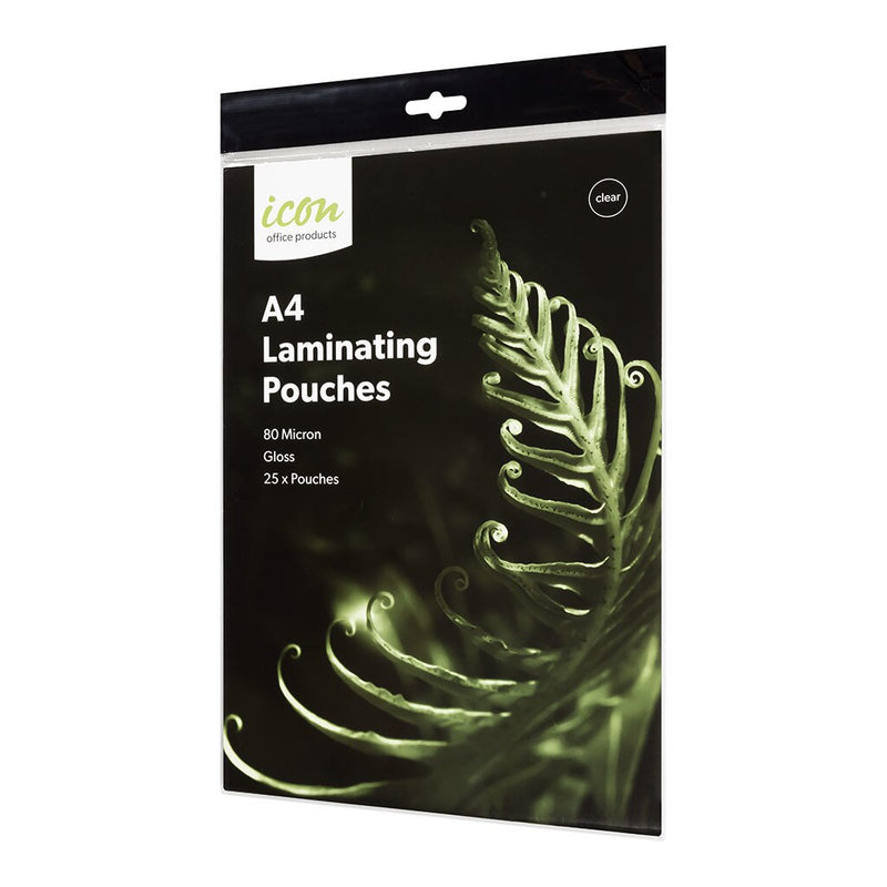 icon laminating pouches a4 gloss 80mic pack