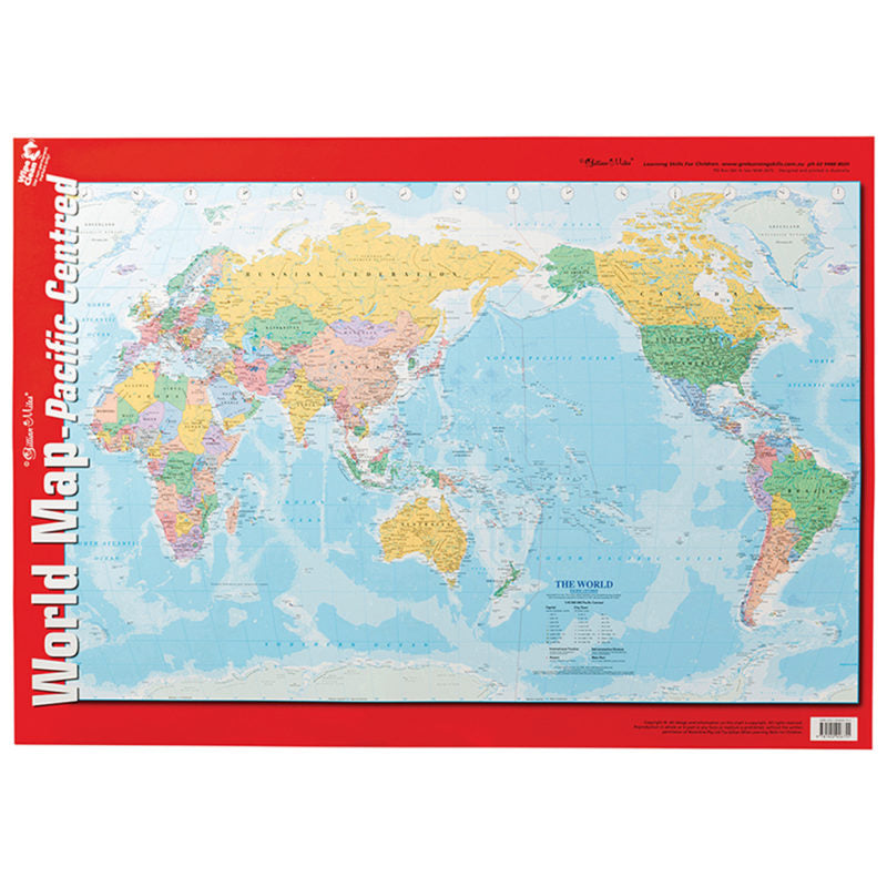 Gillian Miles Wallchart World Map Pacific Centred