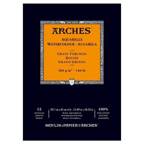 Arches Watercolour Natural White Pad 300gsm Rough 12 Sheet