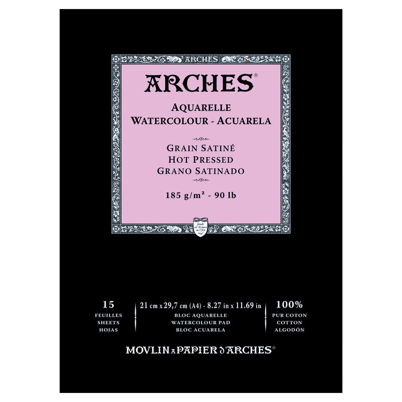 Arches Watercolour Natural White Pad 185gsm Hot Pressed 15 Sheet