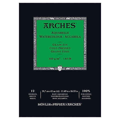 Arches Watercolour Natural White Pad 300gsm Cold Pressed 12 Sheet