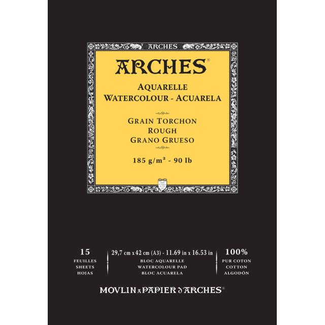 Arches Watercolour Natural White Pad 185gsm Rough 15 Sheet