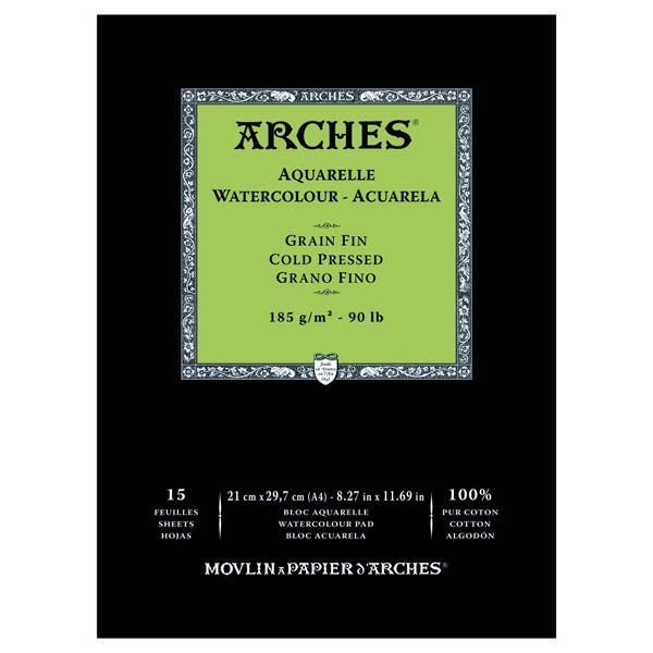 Arches Watercolour Natural White Pad 185gsm Cold Pressed 15 Sheets