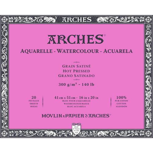 Arches Watercolour Natural White Block 300gsm Hot Pressed 20 Sheet