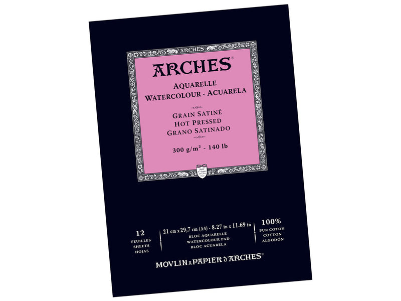 Arches Watercolour Natural White Pad 300gsm Hot Pressed 12 Sheets