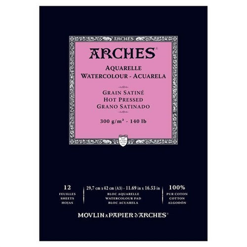 Arches Watercolour Natural White Pad 300gsm Hot Pressed 12 Sheets