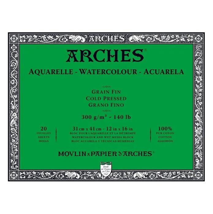 Arches Watercolour Natural White Block 300gsm Cold Pressed 20 Sheet