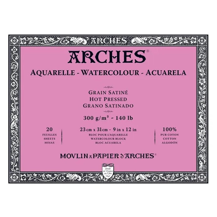 Arches Watercolour Natural White Block 300gsm Hot Pressed 20 Sheet