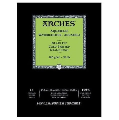 Arches Watercolour Natural White Pad 185gsm Cold Pressed 15 Sheets