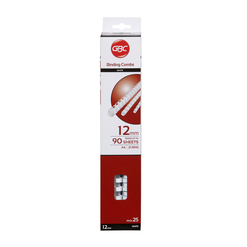 gbc plastic 21 loop 12mm white pack
