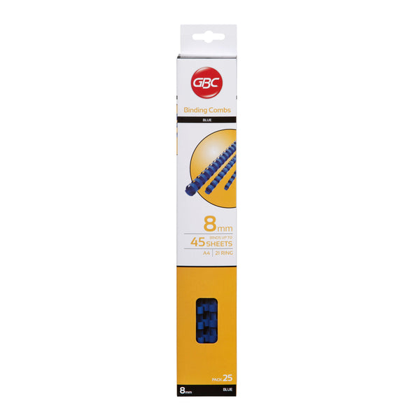gbc plastic 21 loop 8mm blue pack#Pack Size_PACK OF 25