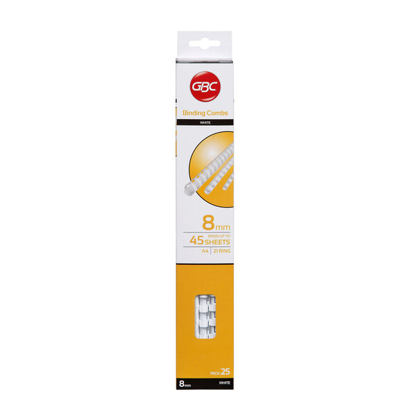 gbc plastic 21 loop 8mm white pack#Pack Size_PACK OF 25