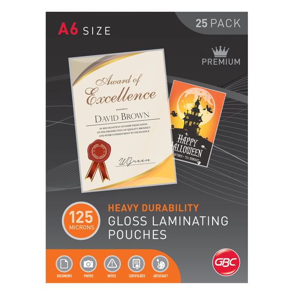 gbc a6 125 micron laminating pouches pack of 25
