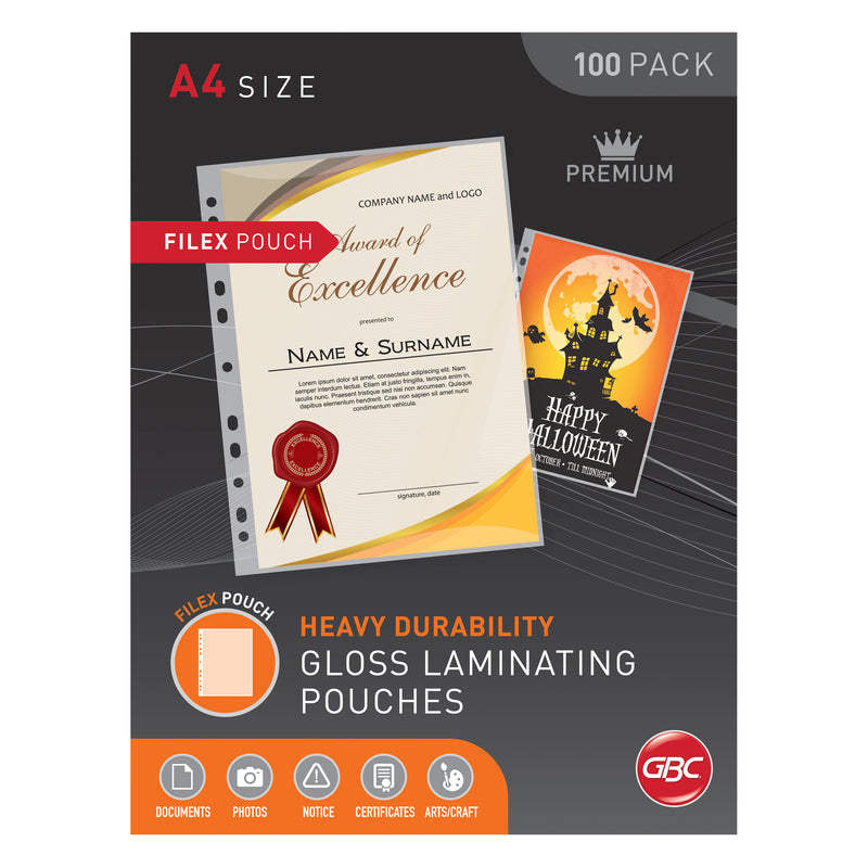 gbc a4 125 micron filex laminating pouches pack of 100