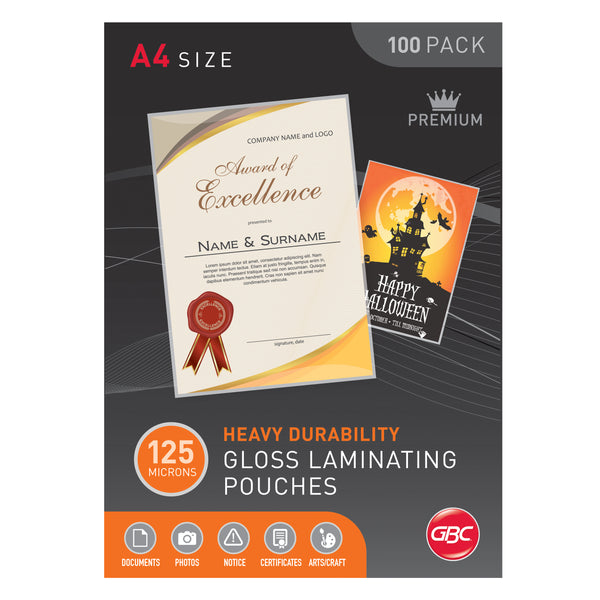 gbc signature a4 125 micron laminating pouches pack of 100