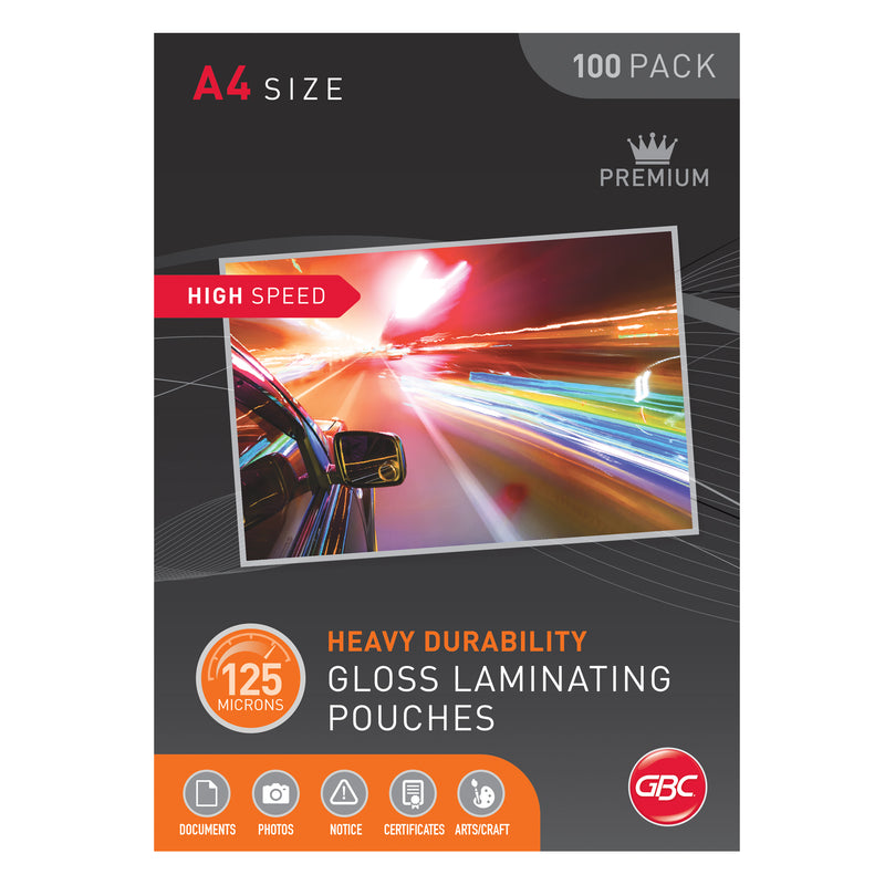 gbc signature a4 125 micron high speed laminating pouches pack of 100