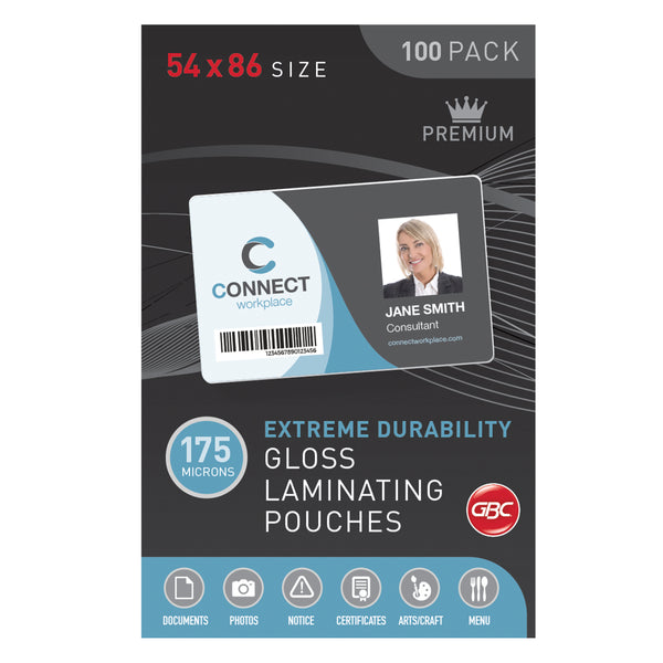 gbc 54x86 175 micron credit laminating pouch pack of 100