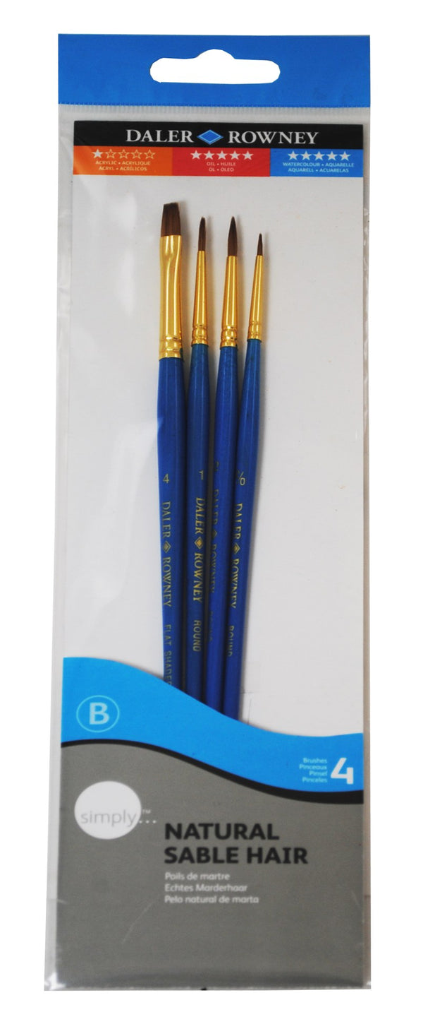 Daler Rowney Art Brush Simply Natural Sable Short 4 Piece