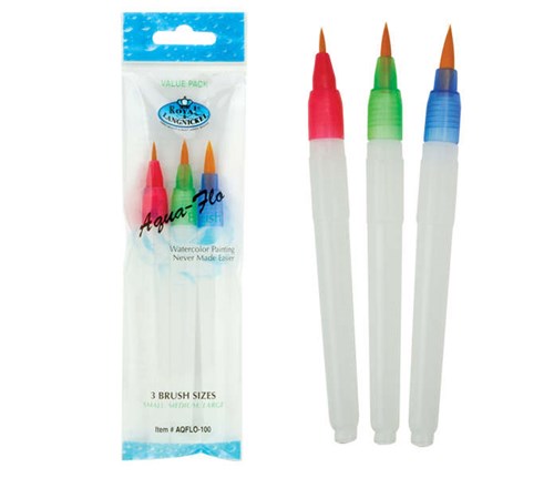 Royal Aqua Flow Water Colour Art Painting Brush Set With Caps Assorted Sizes Pack Of 3