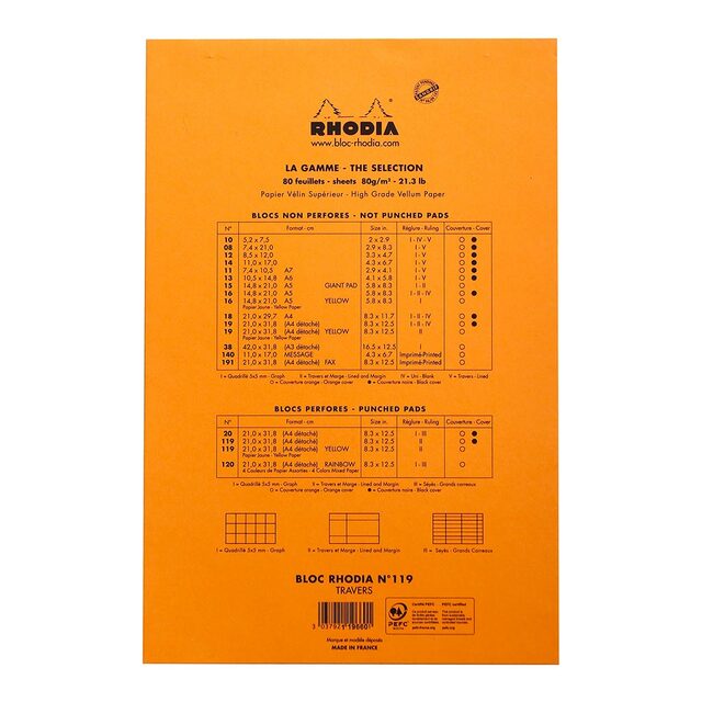 Rhodia Bloc Yellow Pad No. 119 A4+ Lined Orange