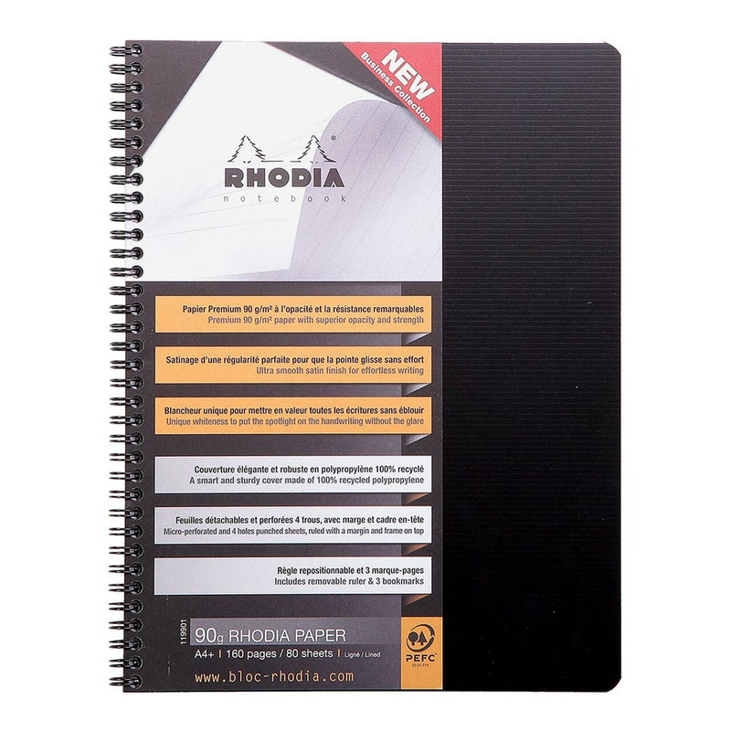 Rhodiactive Notebook Spiral Lined Black