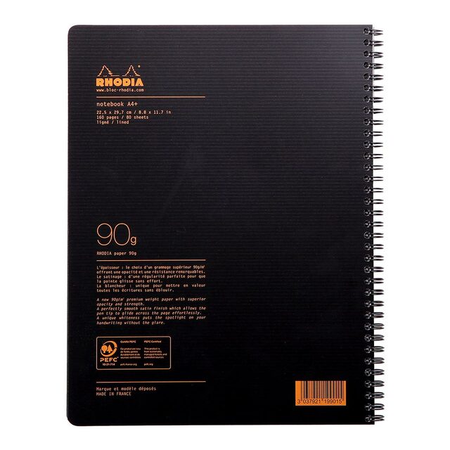Rhodiactive Notebook Spiral Lined Black