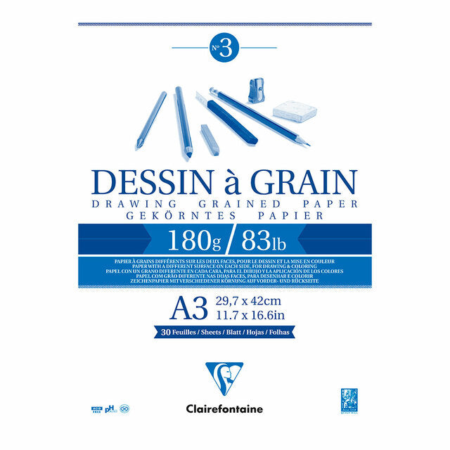 Clairefontaine Drawing Pad Grain 180gsm 30 Sheets