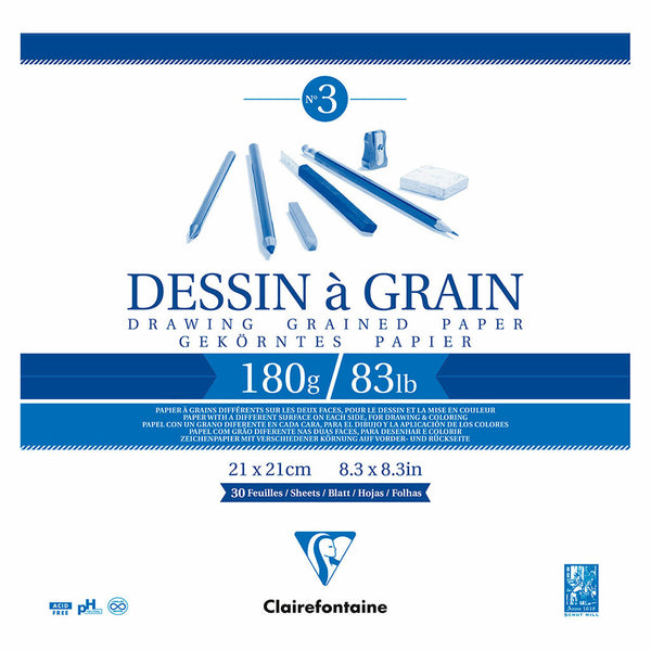 Clairefontaine Drawing Pad Grain 180gsm 30 Sheets#Size_21X21CM