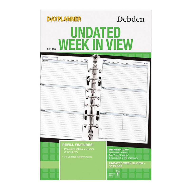 Debden Desk Dayplanner Refill Undated Week To View