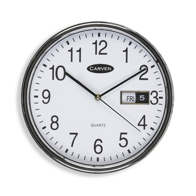 carven clock 285mm silver rim with date