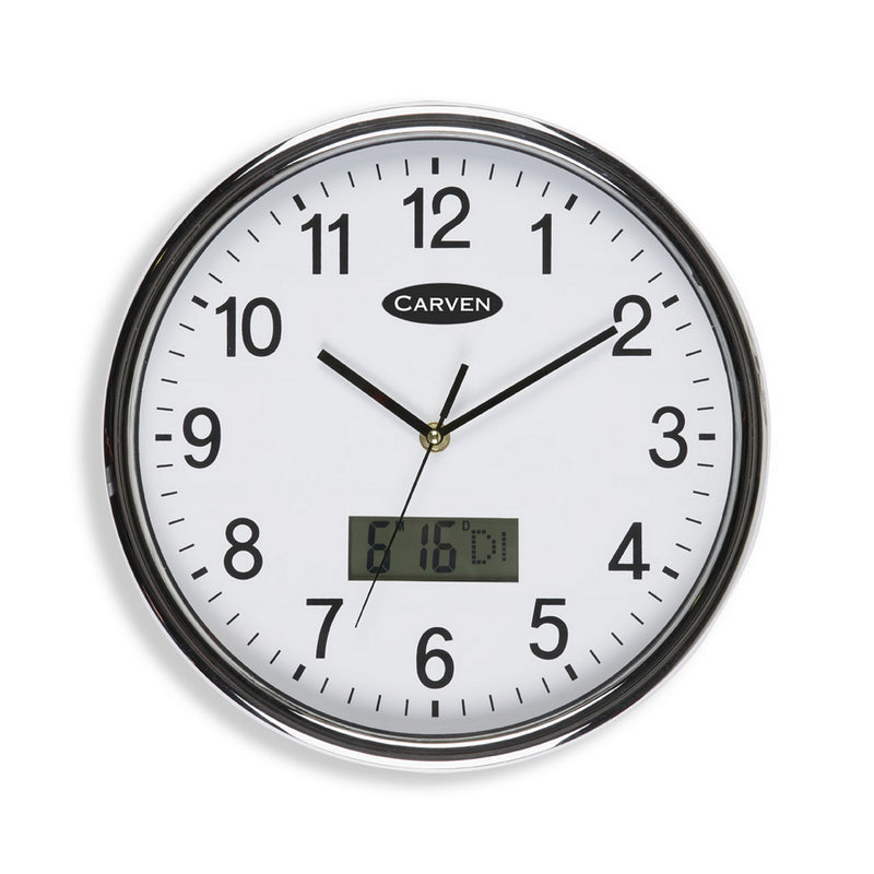 carven clock 285mm silver rim with lcd date