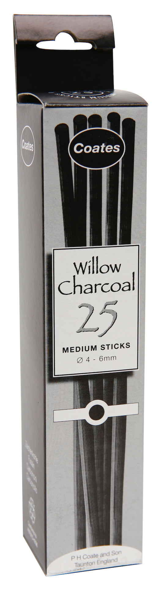 Coates Willow Medium Charcoal Sticks 5 6mm Pack Of 25 Sticks