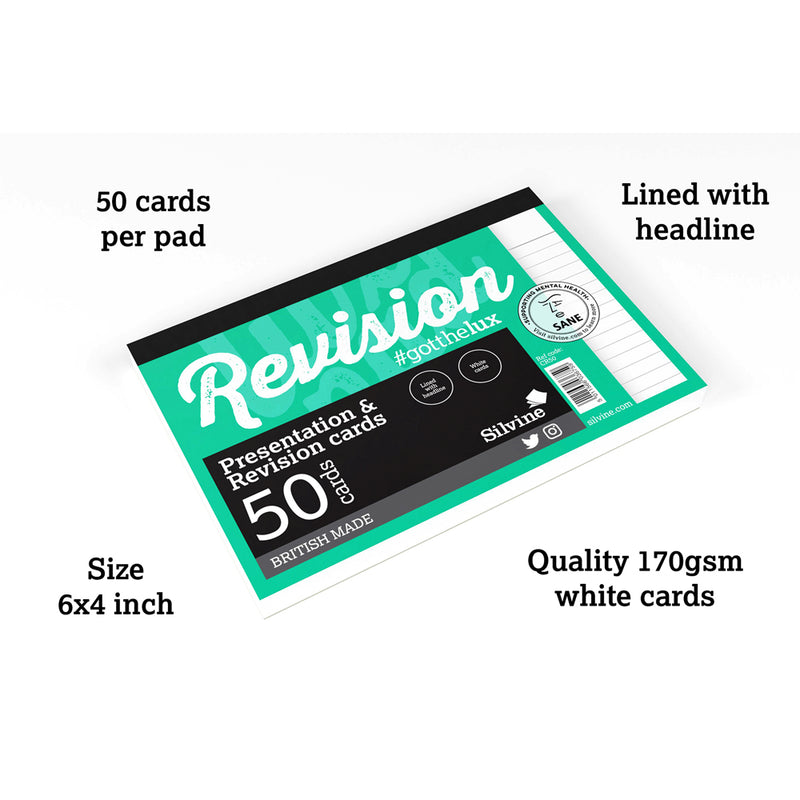 Luxpad Revision and Presentation Card Pad Ruled 6x4Inch White