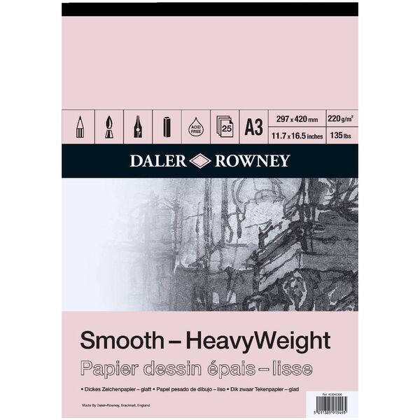 Daler Rowney Smooth Heavyweight Pad A3 220gsm 25 Sheets