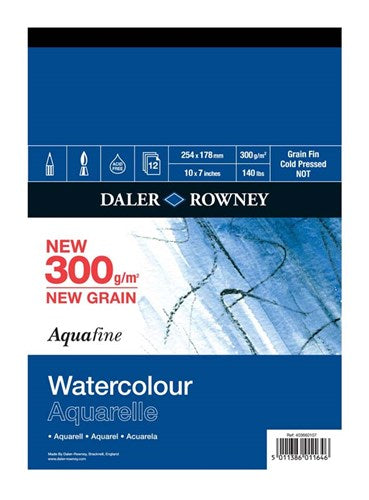 Daler Rowney Aquafine Watercolour Pad 300g 10x7inch (12 Sheets)