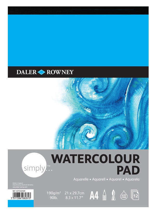 Daler Rowney Simply Watercolour Pad A4 190gsm 12 Sheet