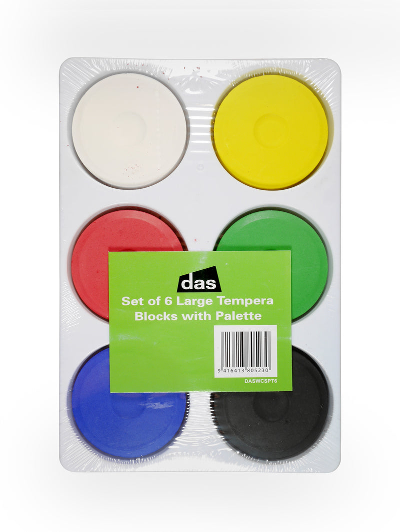 Das Tempera Large Water Soluble Paint Blocks Set Of 6 Assorted Colours In Plastic Palette