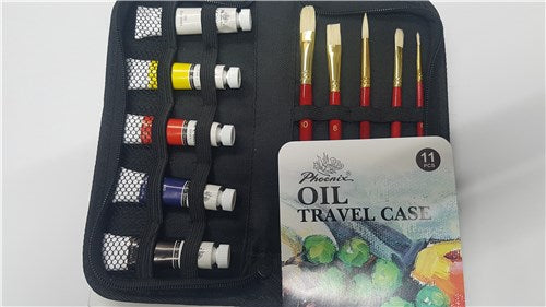 Phoenix Oil Paint Travel Set With Paint, Brushes & Travel Case 11 Pieces