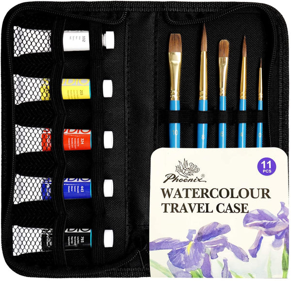 Phoenix Watercolour Travel Set With Paints, Brushes & Travel Case