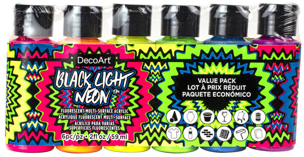 Decoart Americana Craft Paints Black Light Neons Pack Of 6