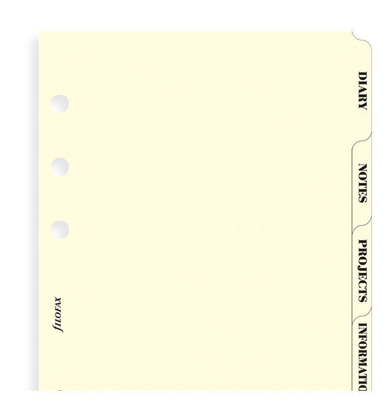 filofax subject indexes (6) cream personal refill