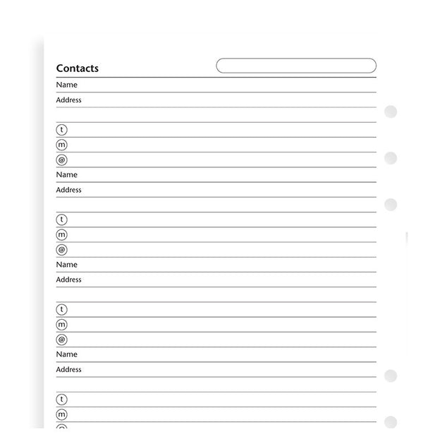 filofax name, address, email, telephone, fax, mobile a5