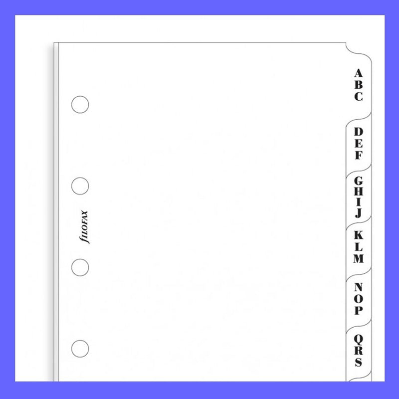 filofax mini size a-z white index divider 67x105mm refill insert