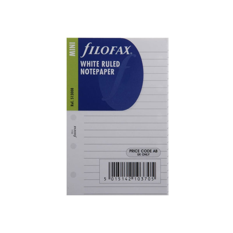 filofax mini white lined notepaper