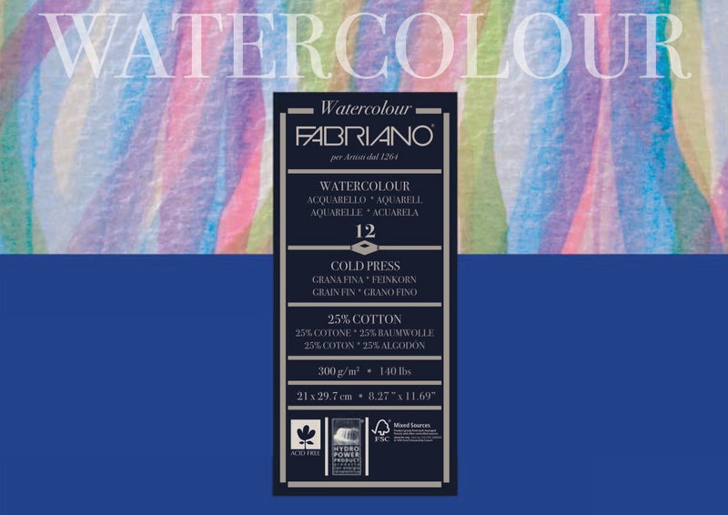 Fabriano Studio Watercolour Cold Pressed Paper Pad 300gsm 12 Sheet